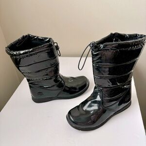 Totes Girls Puffy Waterproof Rain Boots in Black, Side Zipper;  Sz 4